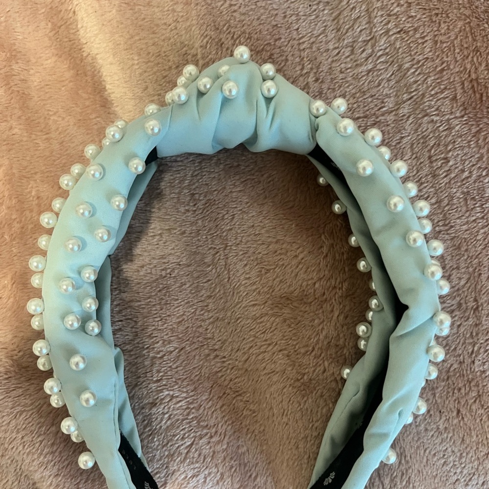 Pearl Embellished Headband - Light Blue